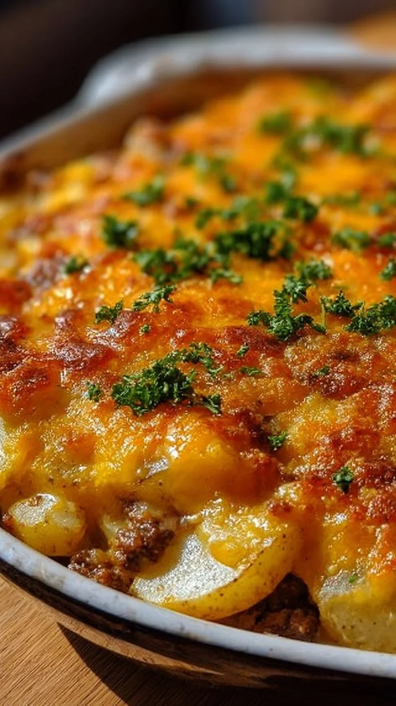 Easy Cowboy Potato Casserole served in a baking dish