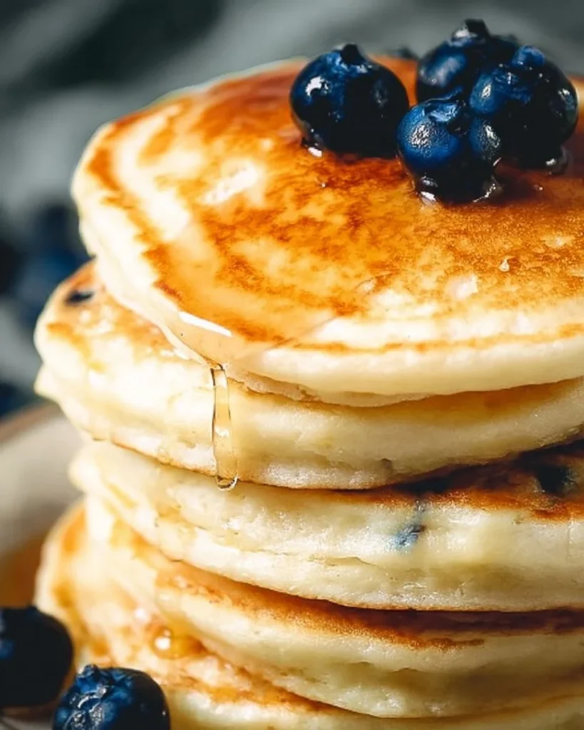 Delicious easy Greek yogurt pancakes served with fresh berries and syrup