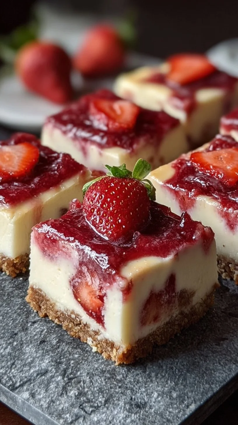 Easy keto strawberry cheesecake bars topped with fresh strawberries