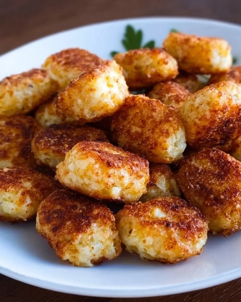 Plate of easy two ingredient cottage cheese tots ready to be served.