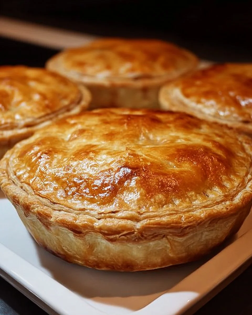 Flaky mince beef and onion pies, golden and delicious, served on a plate