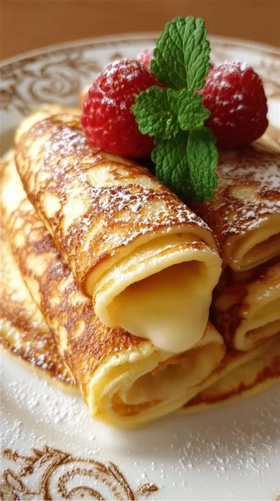 Flourless cottage cheese pancakes stacked on a plate with syrup and berries