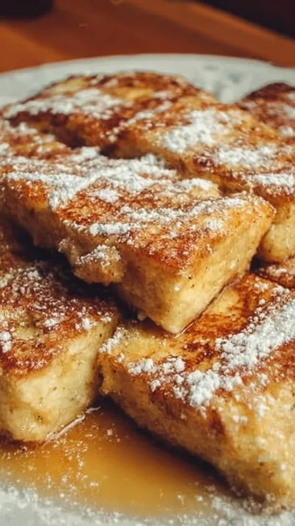 Delicious French Toast Bake topped with maple syrup and berries