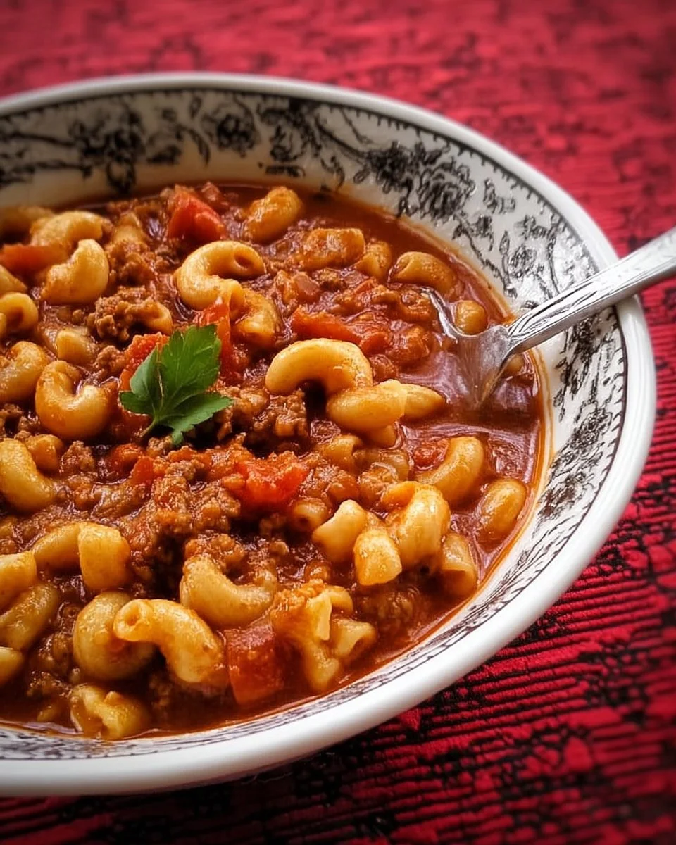 Delicious bowl of traditional goulash with rich sauce and vegetables
