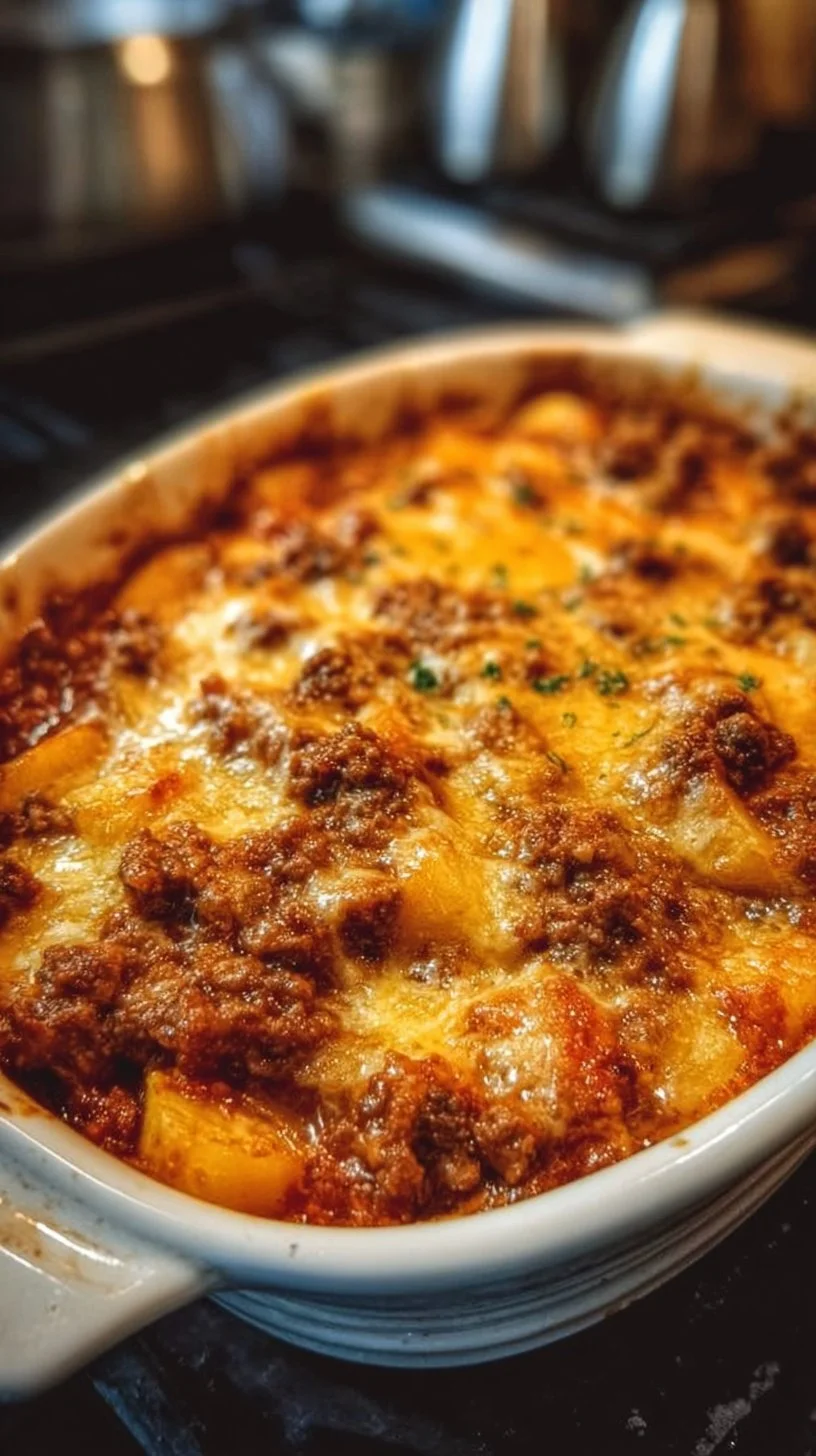 Delicious Hobo Casserole with ground beef, vegetables, and cheese