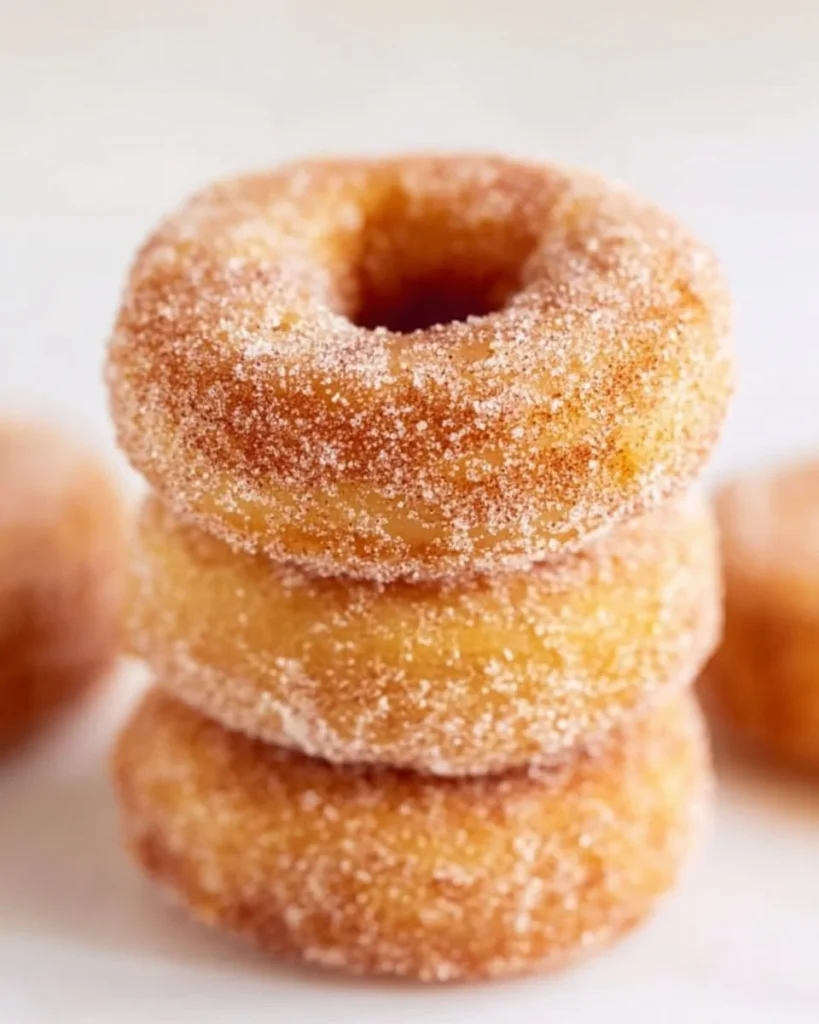 Freshly baked homemade cinnamon sugar donuts on a plate