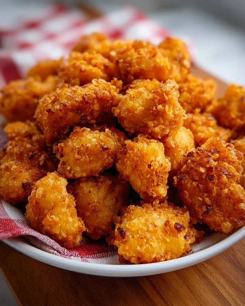 Delicious homemade popcorn chicken served with dipping sauce