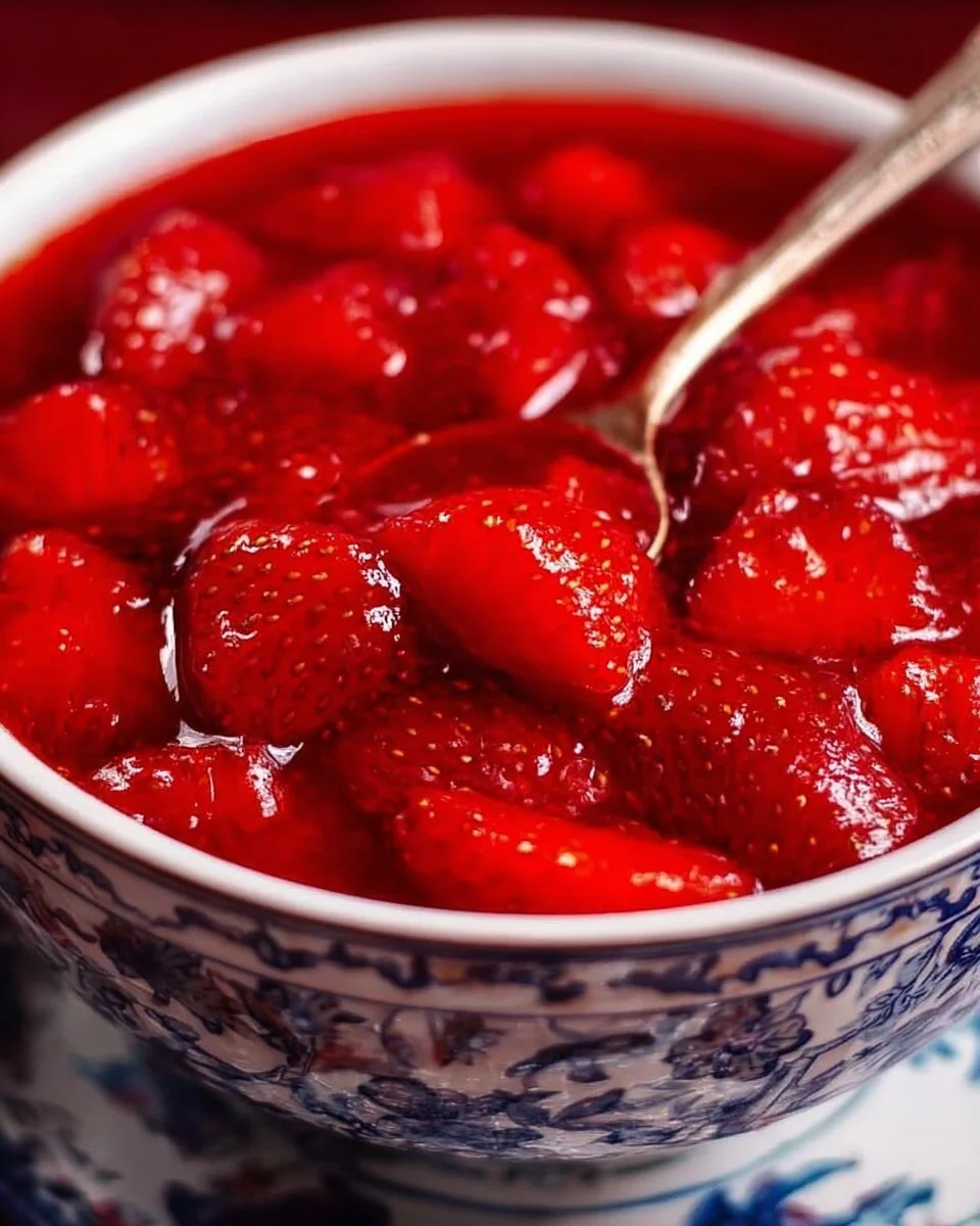 Homemade strawberry sauce drizzled over desserts and pancakes