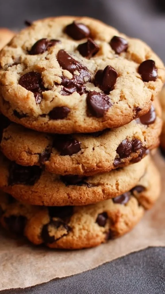 Freshly baked gooey chocolate chip cookies on a cooling rack
