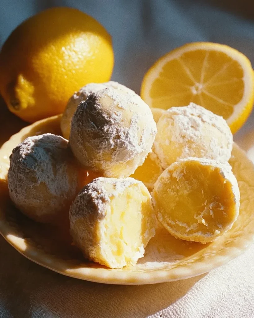 Delicious homemade Lemon Truffles on a decorative plate