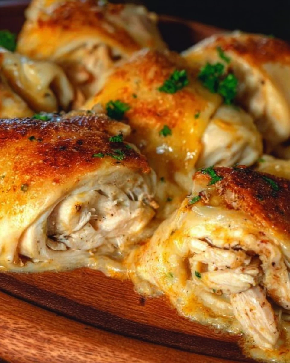 Delicious Mama's Chicken Roll-Ups served on a plate, showcasing golden crispy layers.
