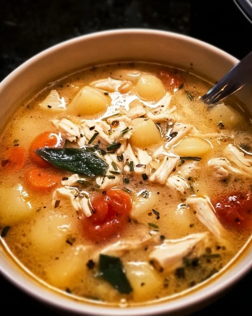 Bowl of Marry Me Chicken Soup with herbs and ingredients