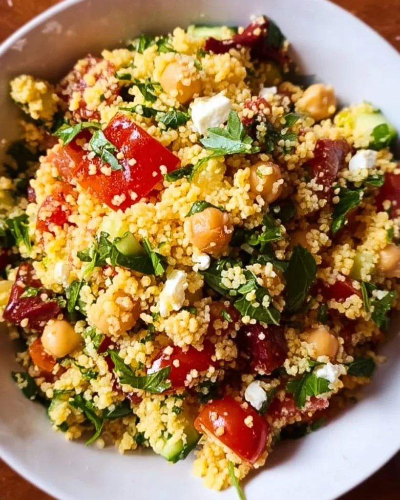 Colorful Mediterranean Couscous Salad with fresh vegetables and herbs