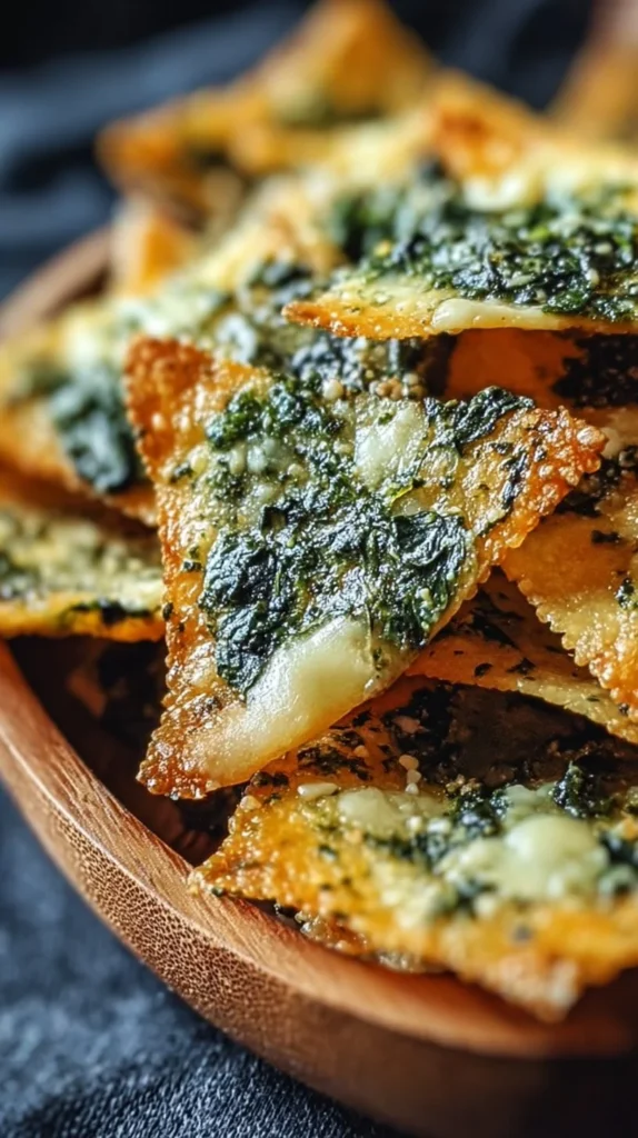 Mediterranean spinach and feta cheese crisps served on a platter