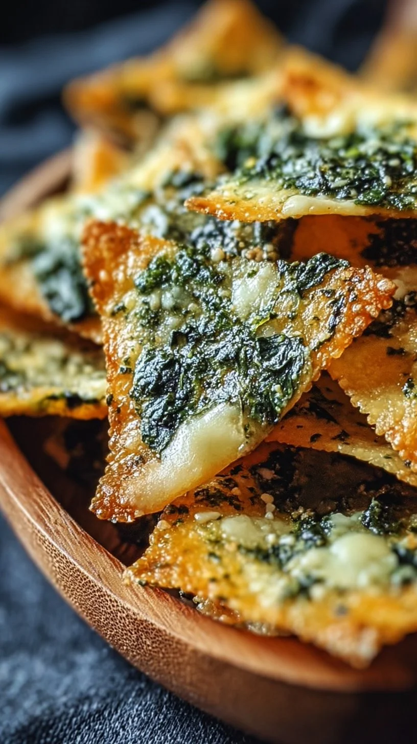 Mediterranean spinach and feta cheese crisps served on a platter