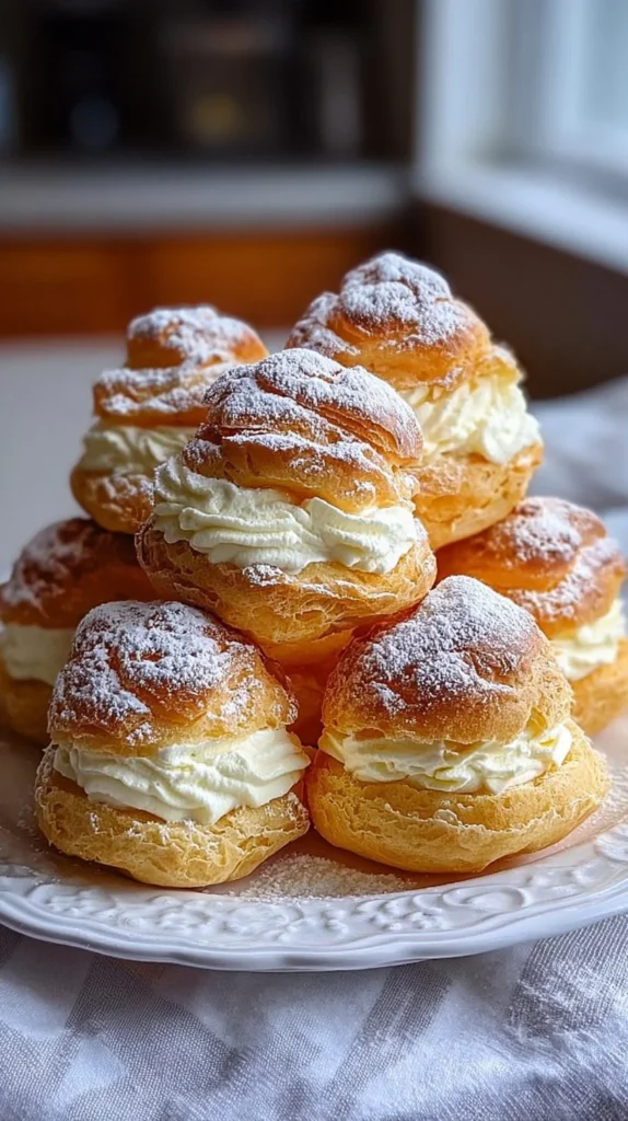 Delicious cream puffs filled with cream, a family favorite dessert recipe