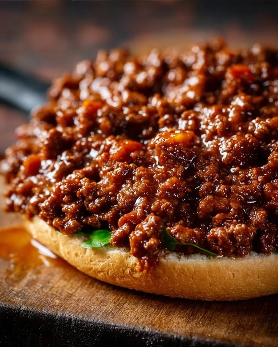 Delicious homemade sloppy joes served on a bun with toppings.