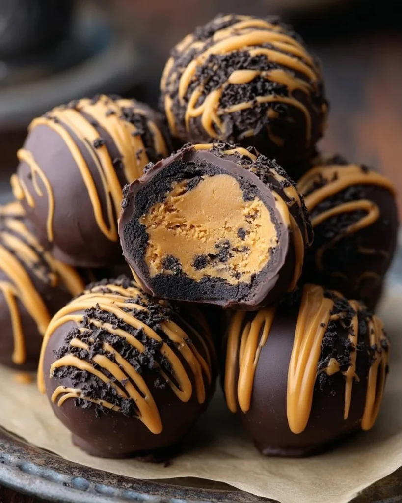 No-bake Peanut Butter Oreo Truffles garnished on a plate