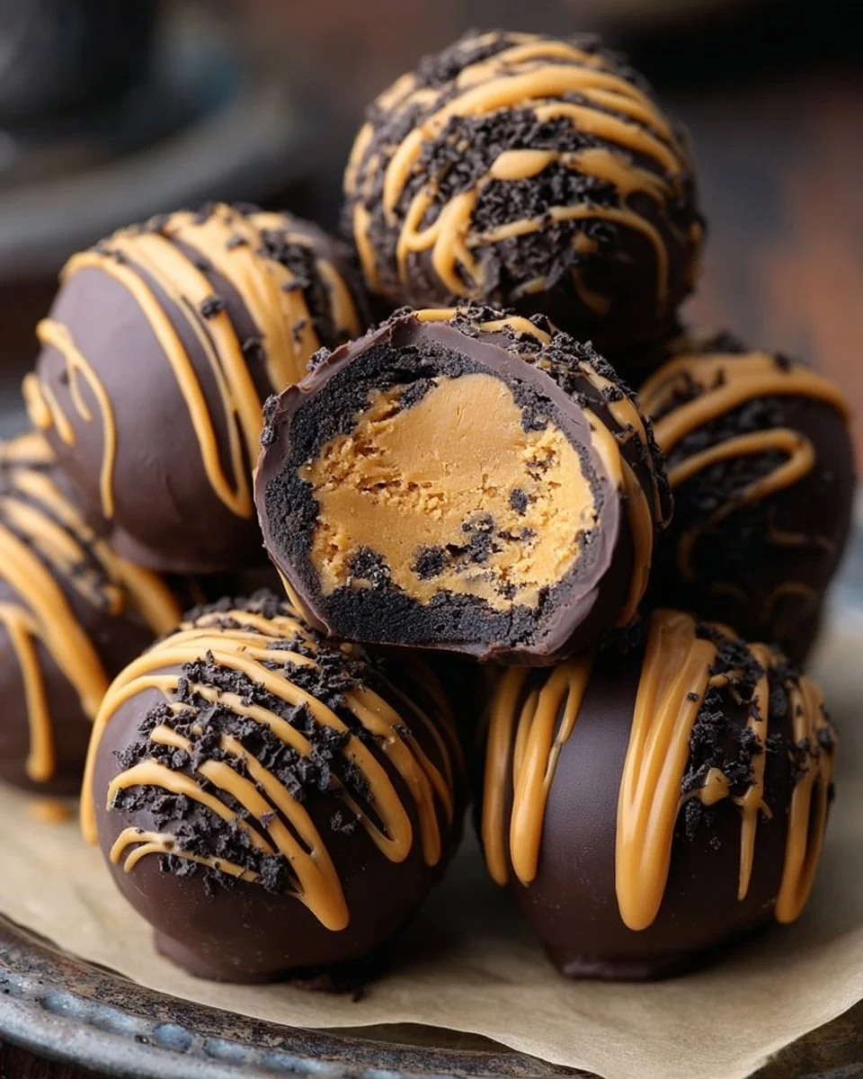 No-bake Peanut Butter Oreo Truffles garnished on a plate