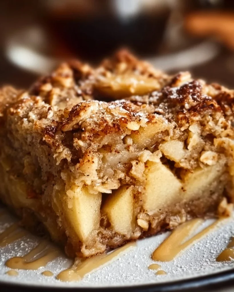 Warm and delicious oatmeal apple breakfast bake topped with cinnamon and nuts