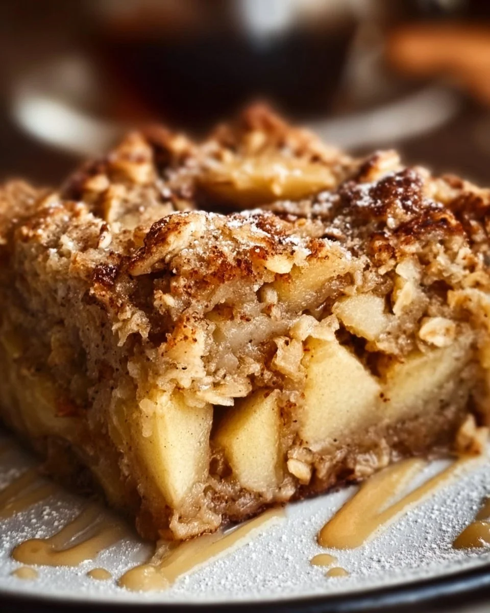 Warm and delicious oatmeal apple breakfast bake topped with cinnamon and nuts