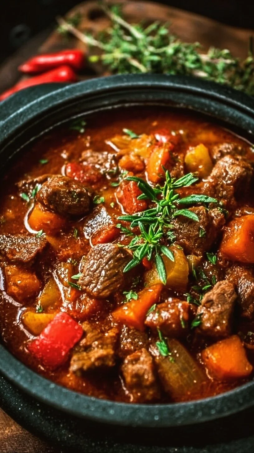 A bowl of delicious Old-Fashioned Goulash with pasta, meat, and vegetables