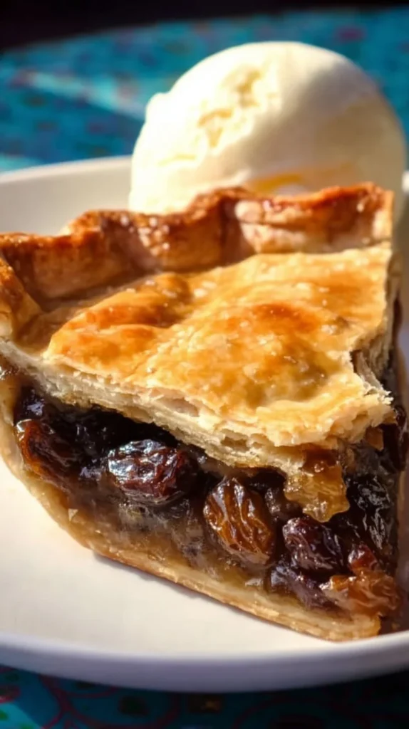 Old Fashioned Raisin Pie with a golden crust and sweet filling