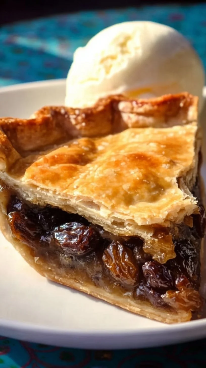 Old Fashioned Raisin Pie with a golden crust and sweet filling