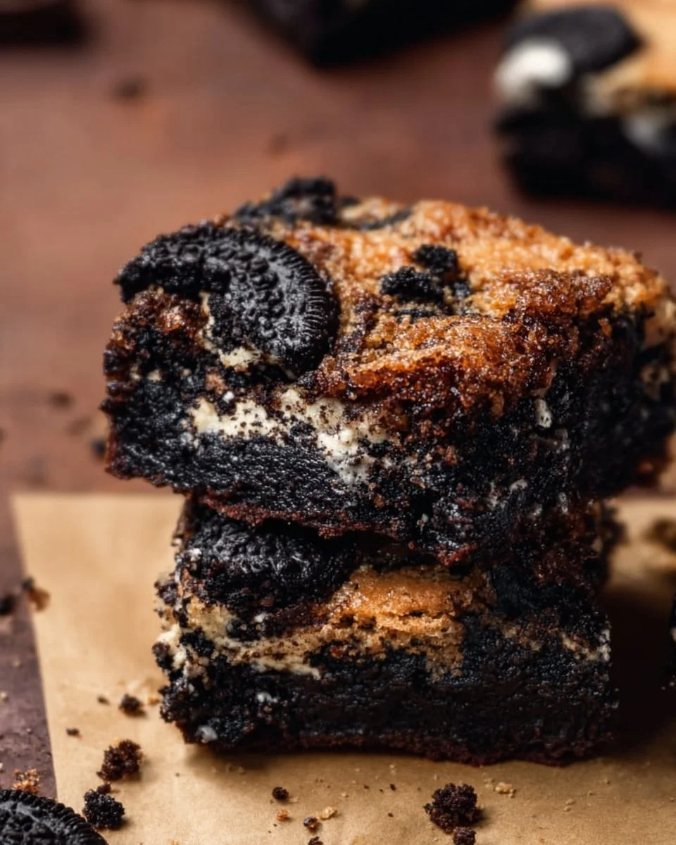 Delicious Oreo Brookies combining brownies and Oreos in a tasty treat