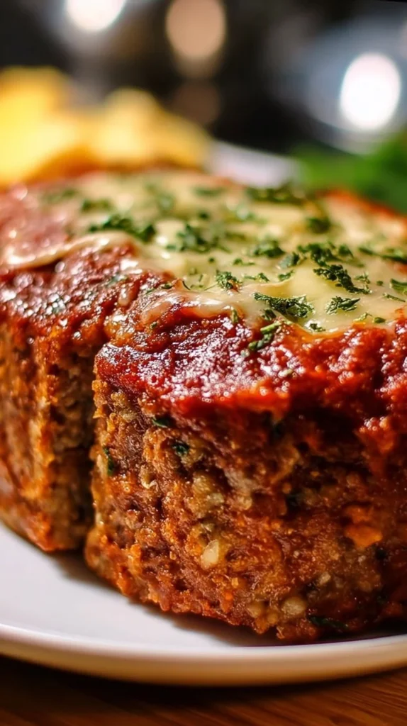 Delicious Parmesan Meatloaf served with a side of vegetables