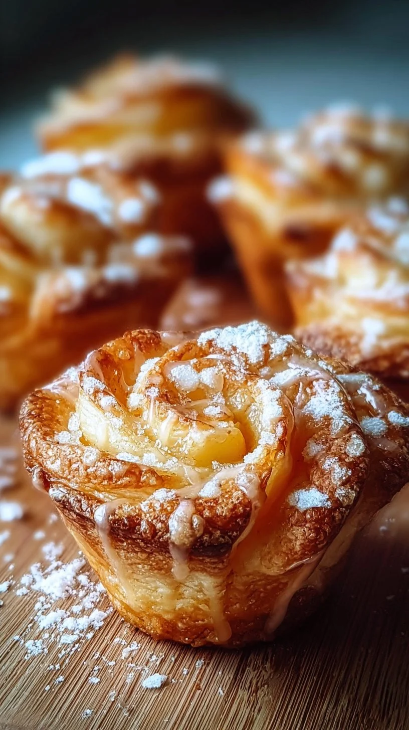 Peach Pie Cruffins with flaky pastry and fresh peach filling