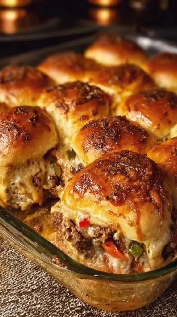 Delicious Philly Cheesesteak sliders served on a platter with toppings