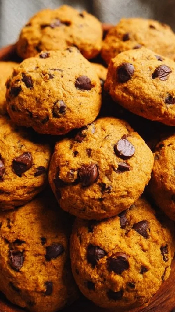 Freshly baked Pumpkin Chocolate Chip Cookies on a cooling rack