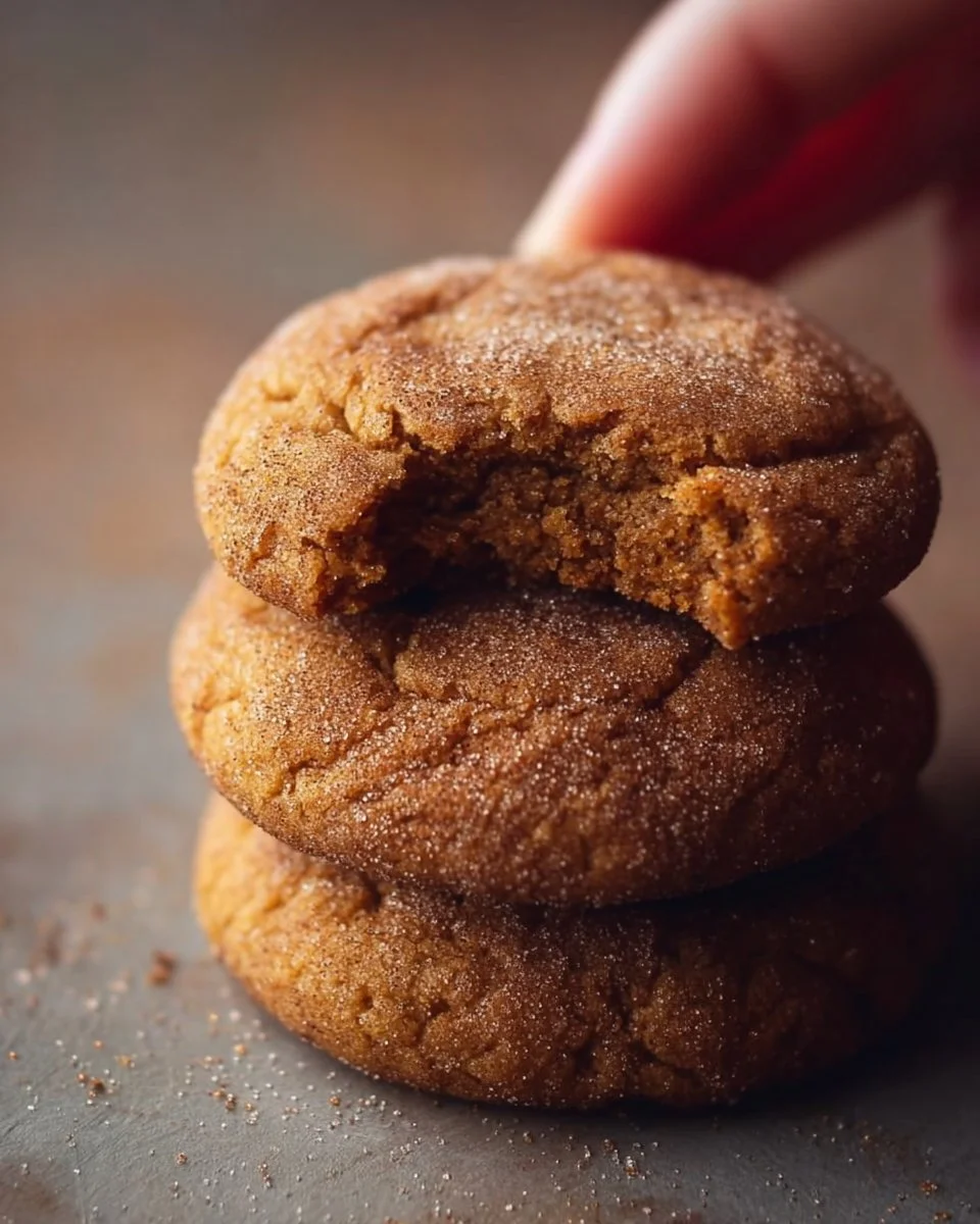 Plate of delicious Pumpkin Snickerdoodle cookies with cinnamon sugar topping.