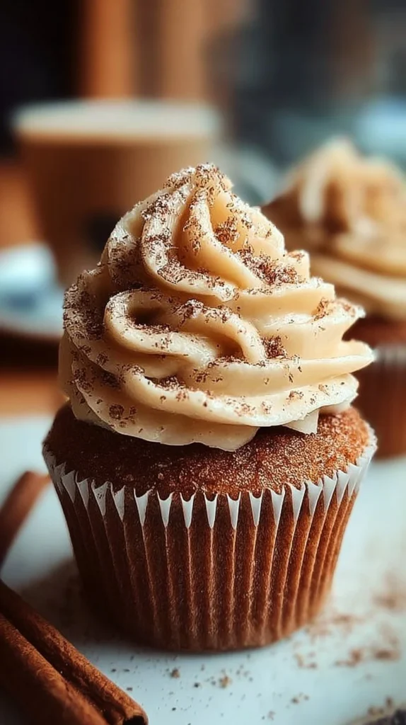 Pumpkin Spice Latte Cupcakes topped with creamy frosting and autumn spices
