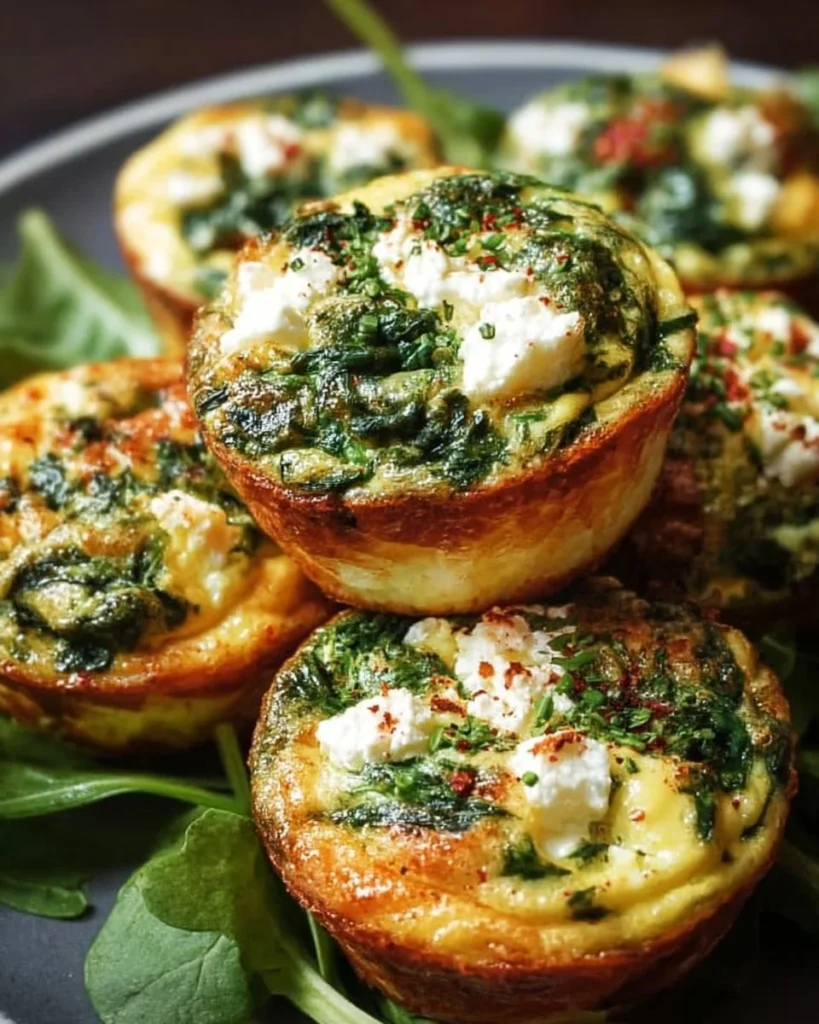 Quick and healthy egg muffins with spinach and feta in a baking tray