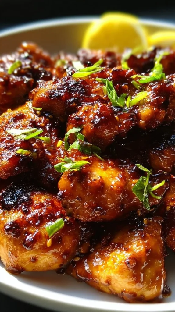 Quick Huli Huli Chicken served on a plate garnished with green onions