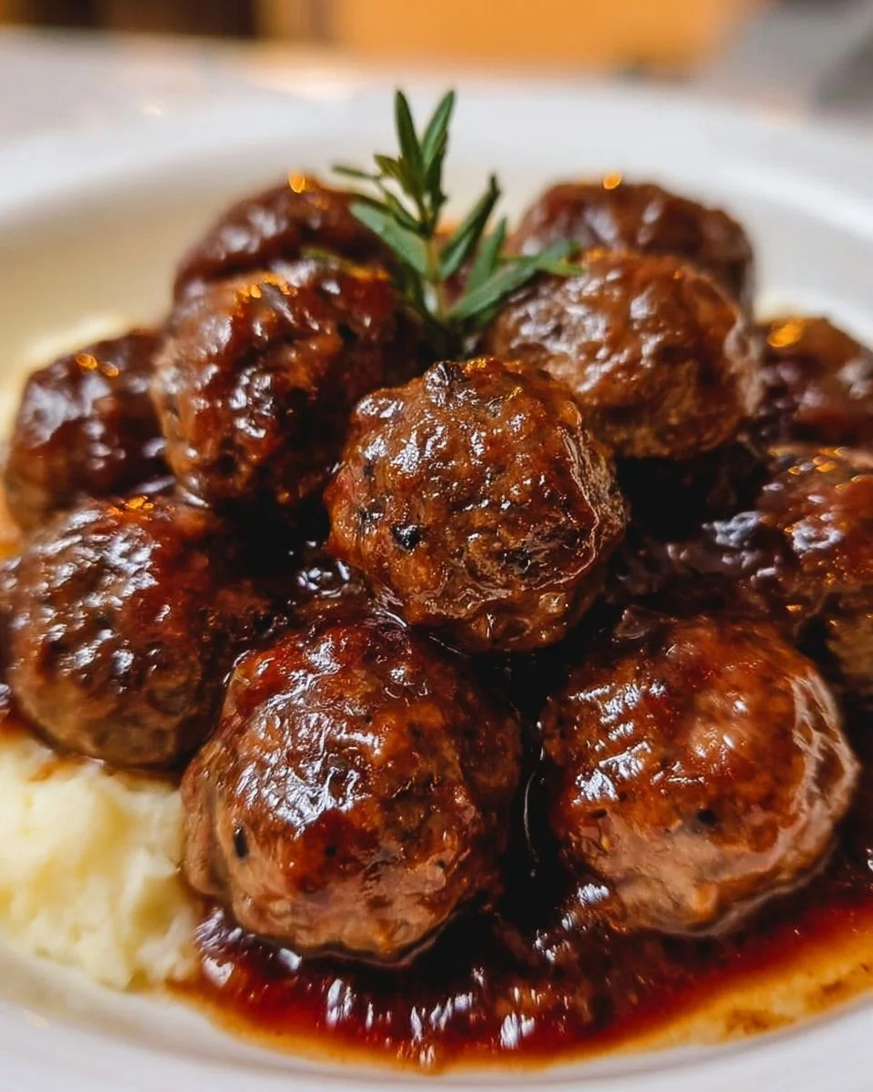 Salisbury steak meatballs served with gravy on a plate