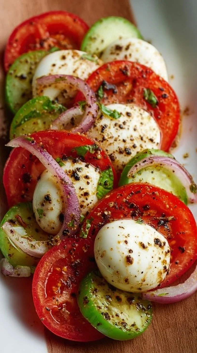 Fresh Caprese Salad with tomatoes, mozzarella, and basil on a plate
