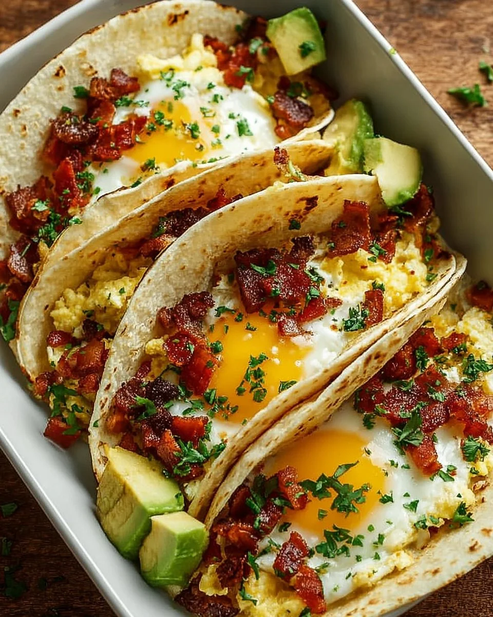 Delicious simple baked breakfast tacos served on a plate