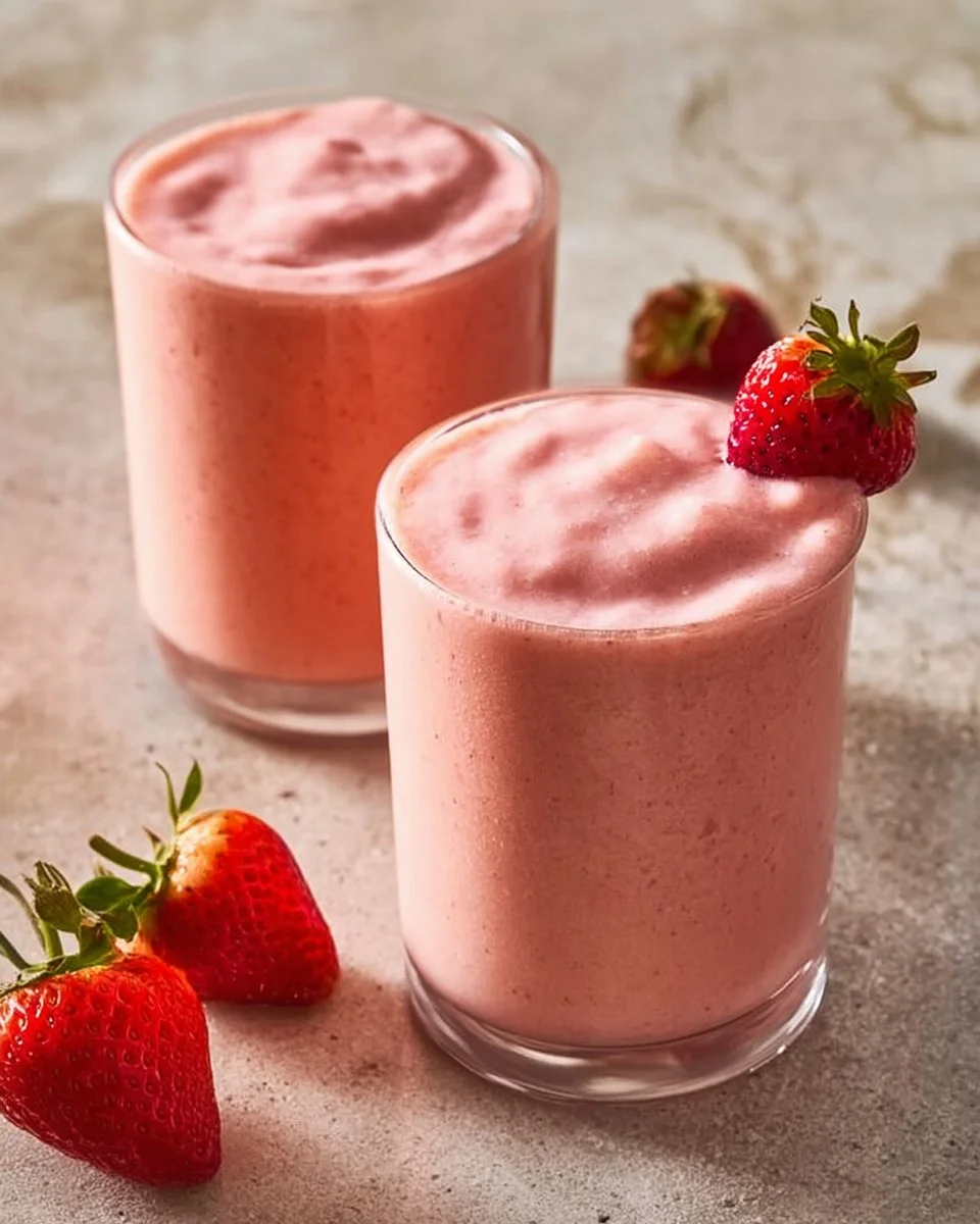 Delicious strawberry banana smoothie with fresh strawberries and bananas
