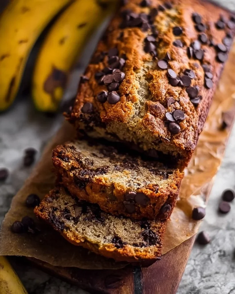 Super moist chocolate chip banana bread fresh out of the oven