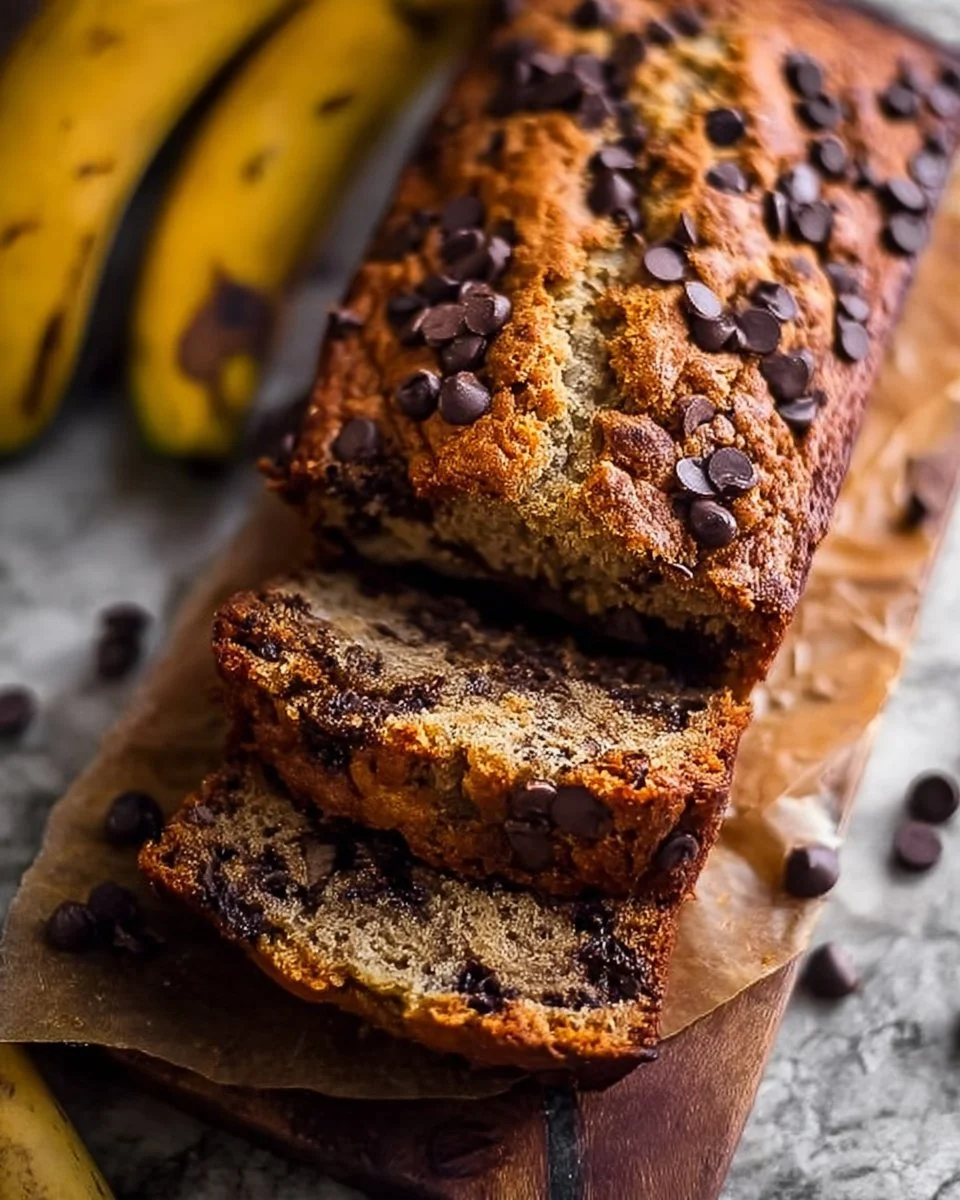 Super moist chocolate chip banana bread fresh out of the oven