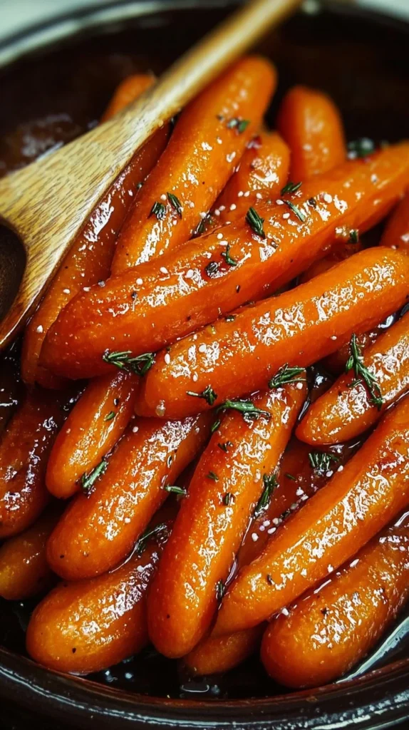 Plate of sweet honey glazed carrots with a glossy finish