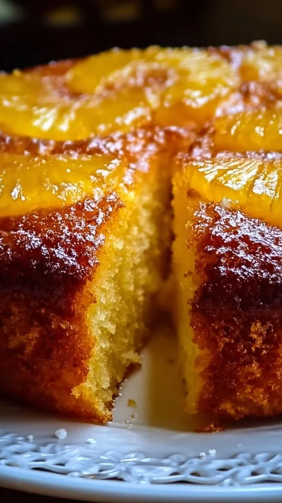 Delicious pineapple juice cake topped with fresh pineapple slices