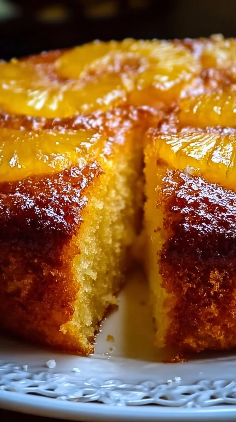 Delicious pineapple juice cake topped with fresh pineapple slices