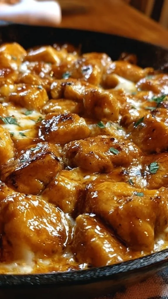 Delicious Texas Roadhouse Butter Chicken Skillet served in a cast iron pan