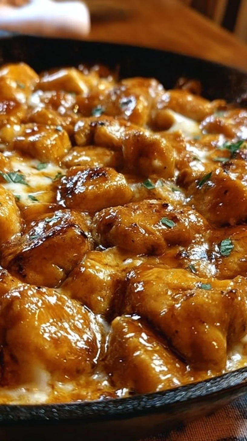 Delicious Texas Roadhouse Butter Chicken Skillet served in a cast iron pan