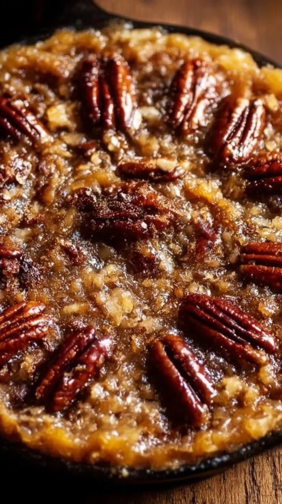 Delicious pecan pie dump cake served on a plate