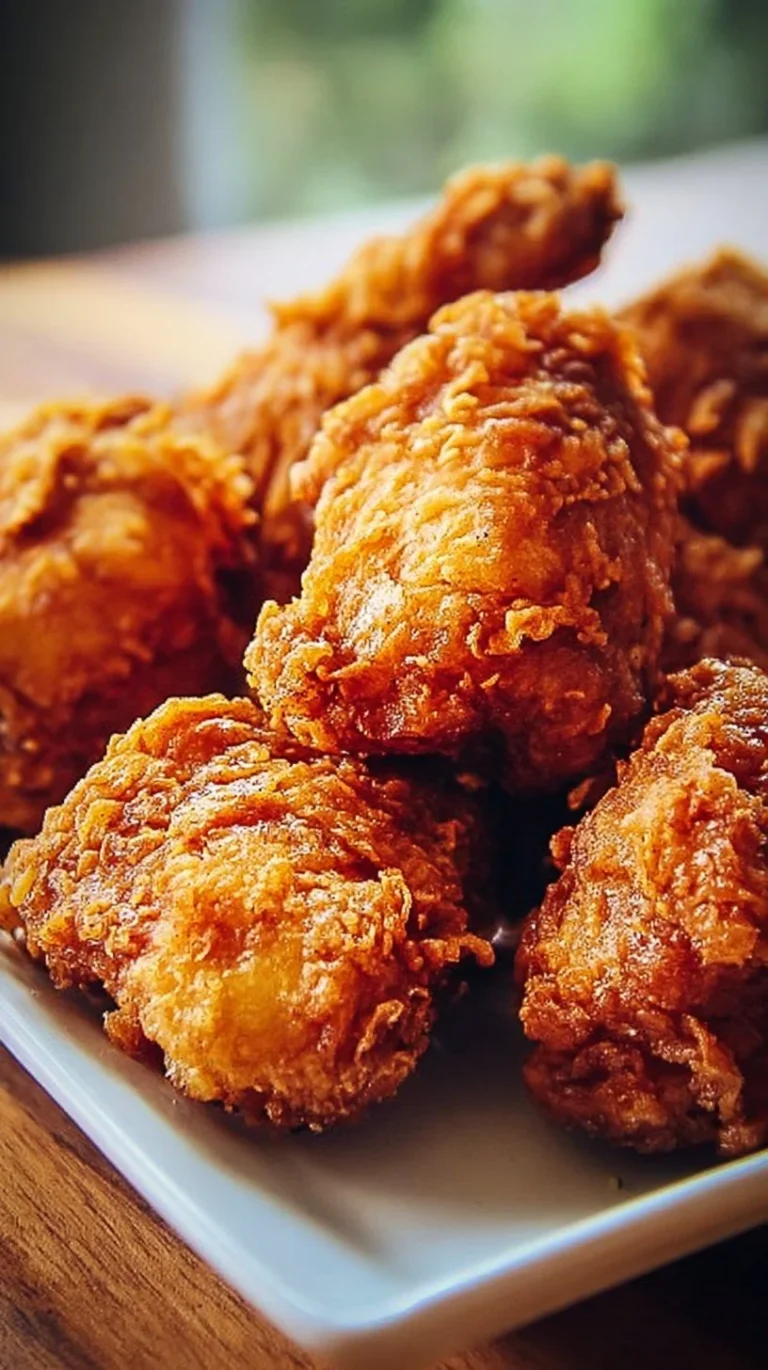 Plate of crispy Southern Fried Chicken garnished with herbs